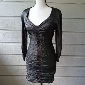 Nicole Miller Black Ruched Bodycon Dress